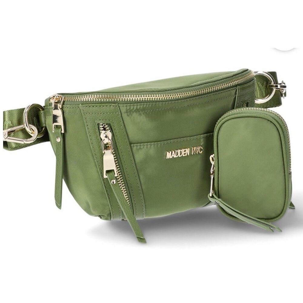 Madden NYC Women's Crossbody Belt Bag Multi Zipper Fanny Pack with Pouch, Green